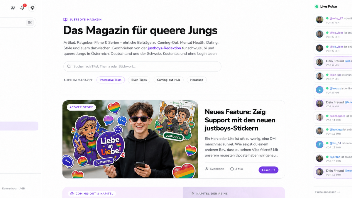 Magazin-Ansicht auf justboys (anonymisiert)
